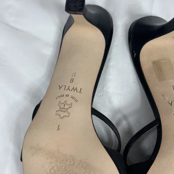 Brighton Shoes Women 8 Black Leather Silver Rhinestone Throne Heel Made Italy - Picture 10 of 16